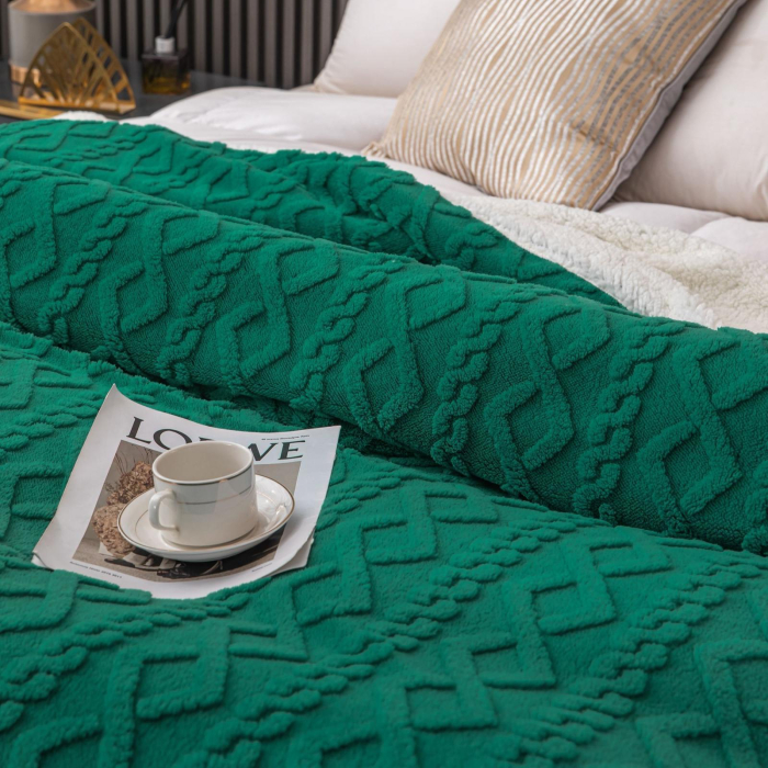 Patura Cocolino Imprimeu Tip Tricotat Cu Blanita - Verde Padure [2]