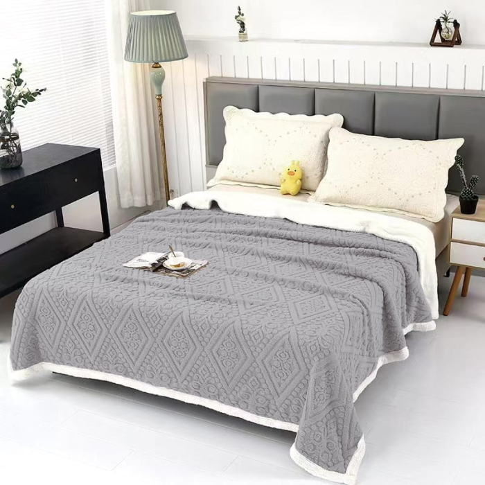 Patura Cocolino Imprimeu Tip Tricotata Cu Blanita Model Royal - Gri [1]