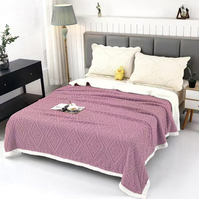 Patura Cocolino Imprimeu Tip Tricotata Cu Blanita Model Royal - Lila [1]