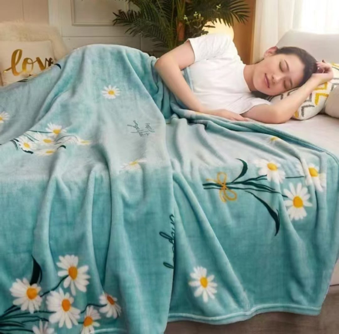 Patura Cocolino Subtire 200x230cm - Albastru Cu Margarete [1]