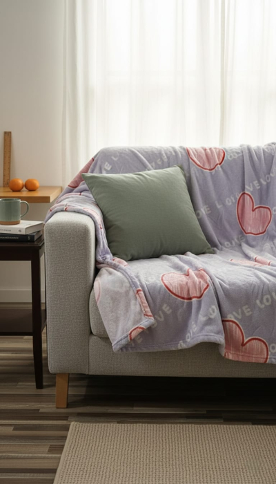 Patura Cocolino Subtire 200x230cm - Gri Cu Inimioare [3]