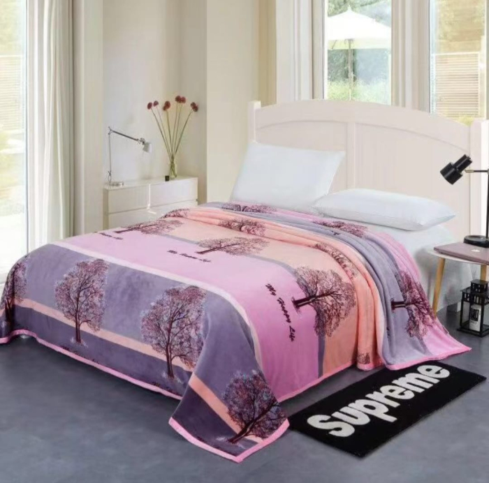 Patura Cocolino Subtire 200x230cm - Mov Si Roz Cu Copaci [1]