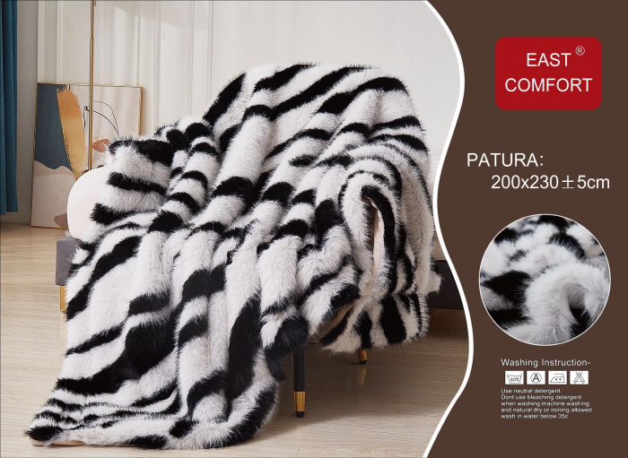 Patura Cu Blana Artficiala De Nurca - Alba Cu Dungi Negre [1]