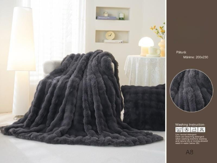 Patura Cu Fermoar Din Blanita Artificiala De Iepure - Rabbit - Gri Cenusiu [1]