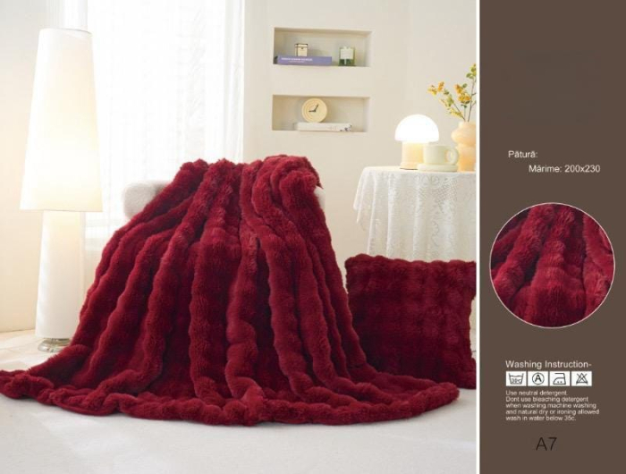 Patura Cu Fermoar Din Blanita Artificiala De Iepure - Rabbit - Rosu [1]