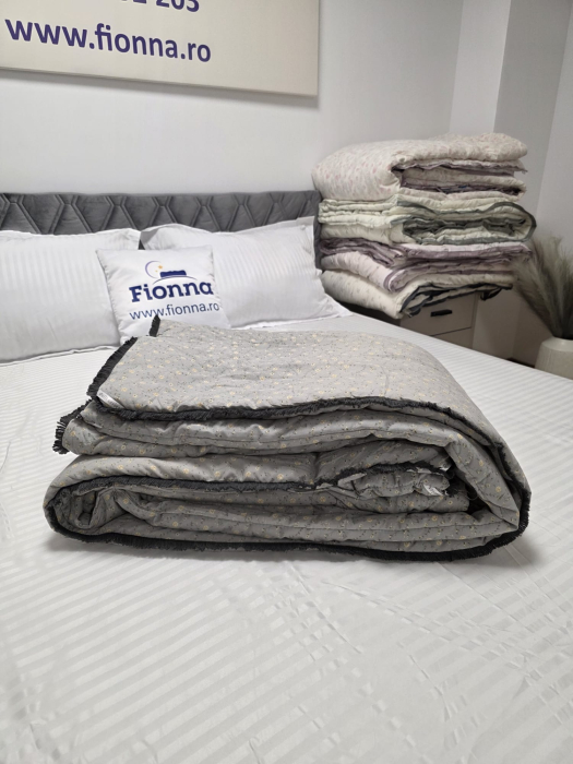 Pilota cu Banda Decorativa 200x230cm - Verde cu Flori si Franjuri [2]