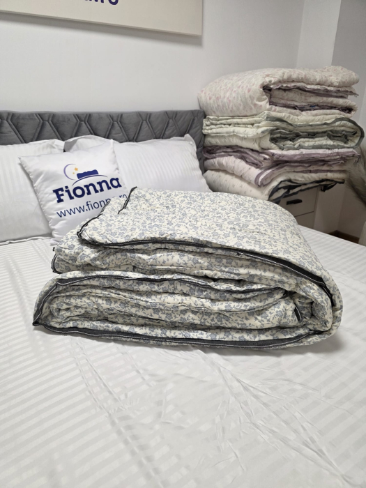 Pilota cu Banda Decorativa 200x230cm - Floricele cu Franjuri Bleumarin [2]