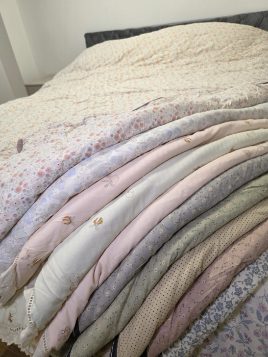 Pilota cu Banda Decorativa 200x230cm - Roz Pal cu Dovlecei si Broderie Alba [6]