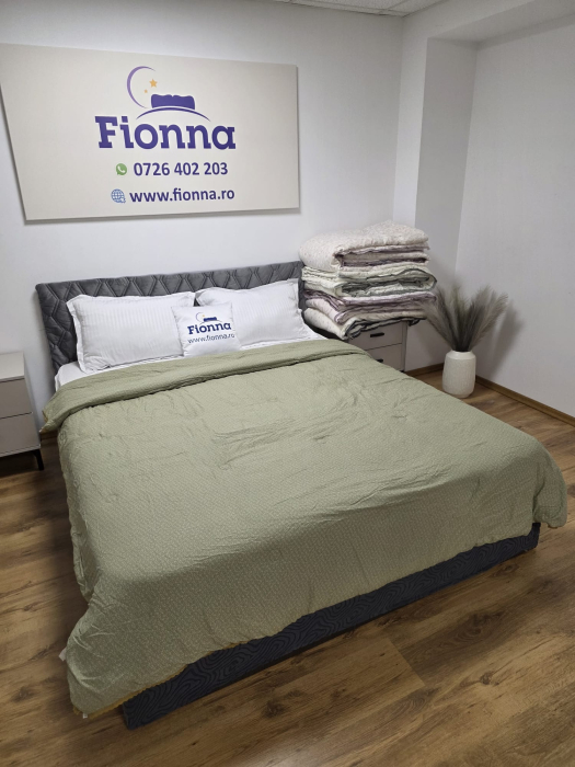 Pilota cu Banda Decorativa 200x230cm - Verde Fistic cu Flori [2]