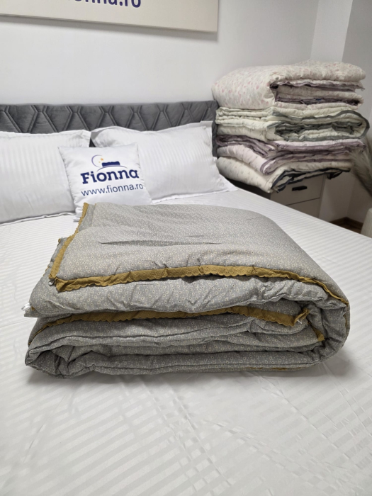 Pilota cu Banda Decorativa 200x230cm - Kaki cu Flori [2]