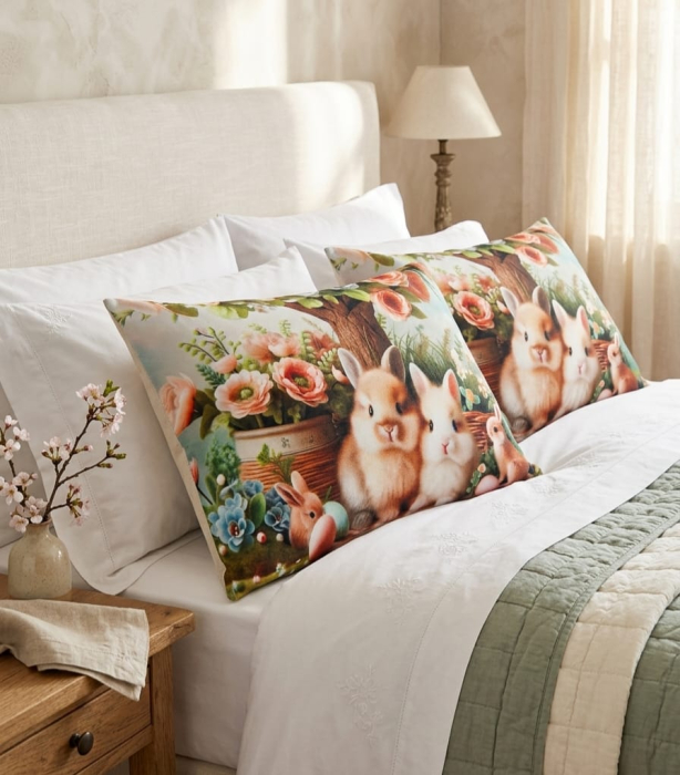 Set 2 Fete De Perna Decorative 3D 50x70cm Din Catifea + Microfibra - Design Paste Iepurasii In Padure [2]