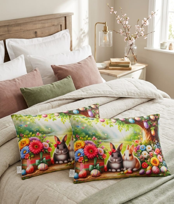 Set 2 Fete De Perna Decorative 3D 50x70cm Din Catifea + Microfibra - Design Paste Iepurasii Pe Campie [2]