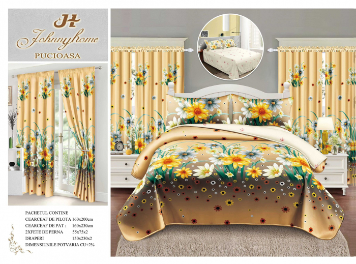Set Lenjerie Si Draperii Bumbac Tip Finet 1 Persoana - Gradina Florala [1]