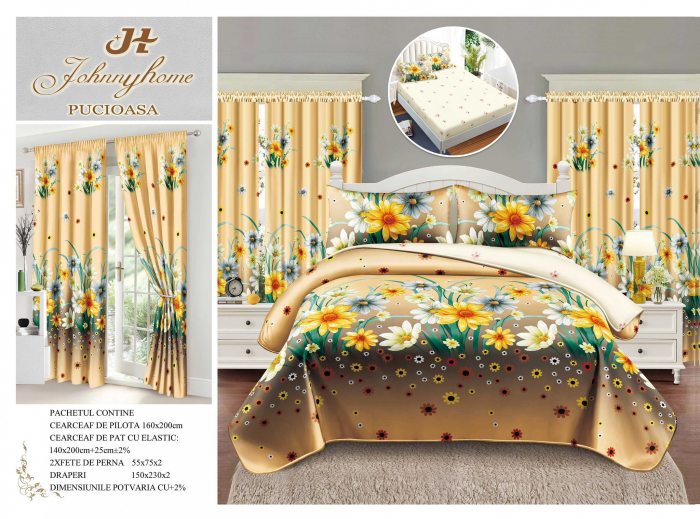 Set Lenjerie Si Draperii Bumbac Tip Finet 1 Persoana Cu Elastic - Gradina Florala [1]