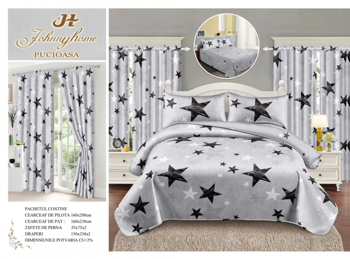 Set Lenjerie Si Draperii Bumbac Tip Finet 1 Persoana - Gri Stelar [1]