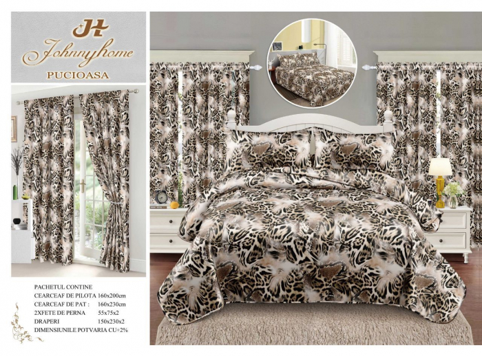 Set Lenjerie Si Draperii Bumbac Tip Finet 1 Persoana - Leopard [1]
