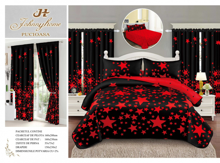 Set Lenjerie Si Draperii Bumbac Tip Finet 1 Persoana - Negru Stelar [1]