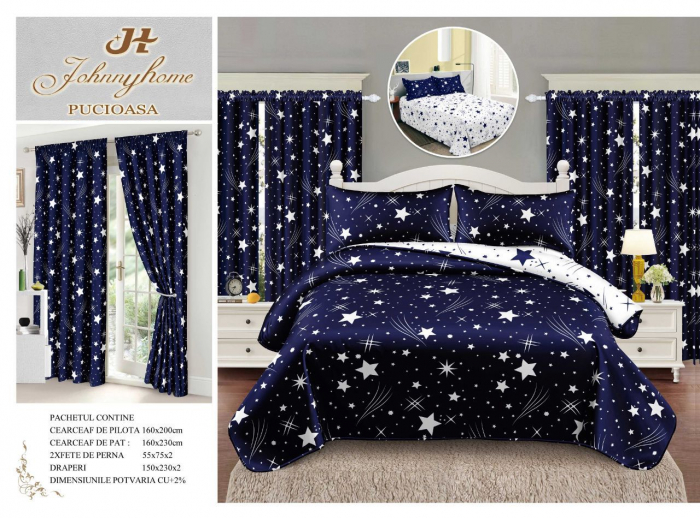 Set Lenjerie Si Draperii Bumbac Tip Finet 1 Persoana - Stele Cazatoare [1]