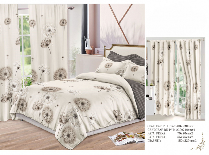 Set Lenjerie Si Draperii  Bumbac Tip Finet - Bej Papadie [1]