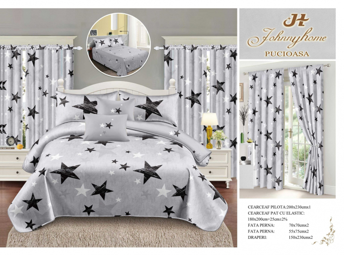 Set Lenjerie Si Draperii  Bumbac Tip Finet - Gri Stelar [2]