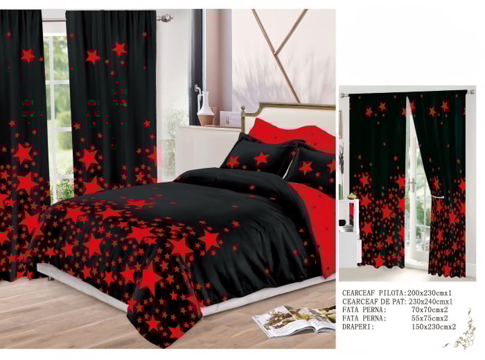Set Lenjerie Si Draperii  Bumbac Tip Finet - Negru Stelar [2]