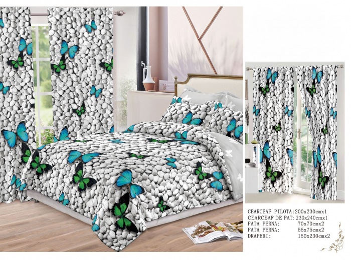 Set Lenjerie Si Draperii  Bumbac Tip Finet - Pietre Si Fluturi [2]