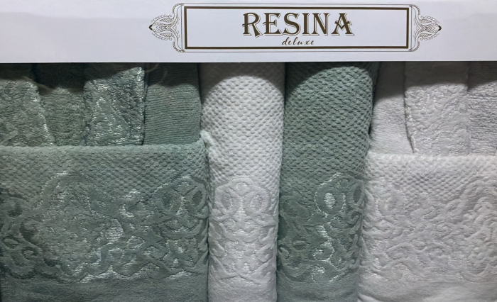 Set LUX 6 piese - 2 Halate si 4 Prosoape Bumbac 100% - Verde Si Alb [1]