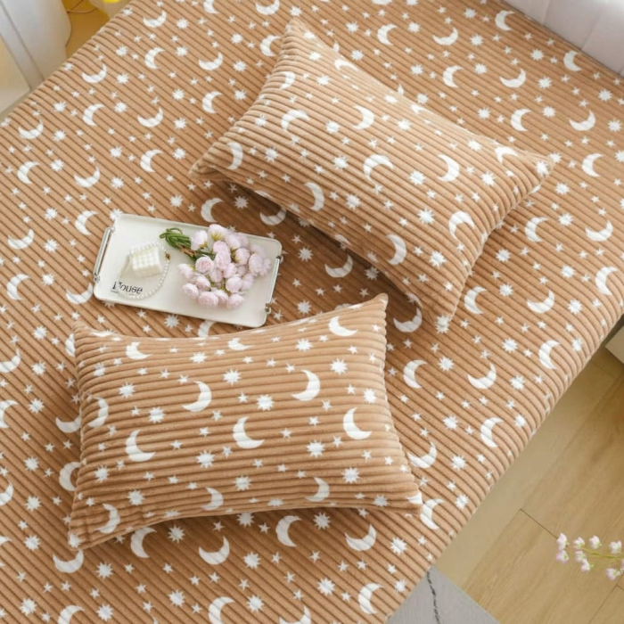 Set Patura Cocolino 200x230cm si Fete de Perna Model Gofrat cu Stelute - Bej Cacao cu Lapte [3]