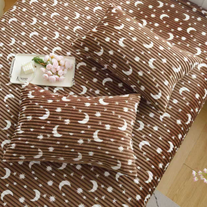 Set Patura Cocolino 200x230cm si Fete de Perna Model Gofrat cu Stelute - Maro [3]