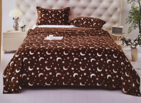 Cearceaf Pat + Fețe De Pernă - Cearceaf Pat Cocolino 200x230cm + 2 Fete de Perna Model Gofrat cu Stelute - Maro