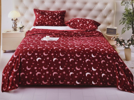 Paturi Cocolino Grosime Medie - Set Patura Cocolino 200x230cm si Fete de Perna Model Gofrat cu Stelute - Rosu Bordo