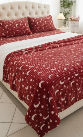 Cearceaf Pat Cocolino 200x230cm + 2 Fete de Perna Model Gofrat cu Stelute - Rosu Bordo [1]