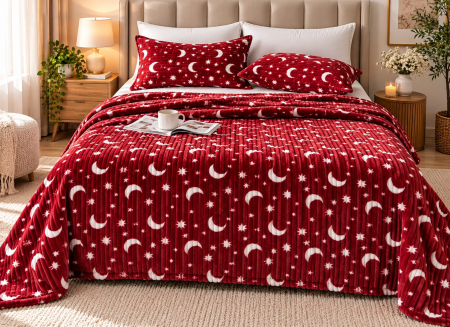Cearceaf Pat Cocolino 200x230cm + 2 Fete de Perna Model Gofrat cu Stelute - Rosu Bordo [0]