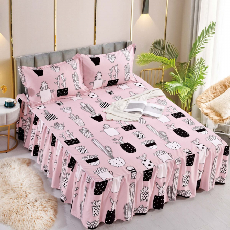HUSE DE PAT CU ELASTIC - Cearceaf Pat Cu Volanase - Pink/Cactus