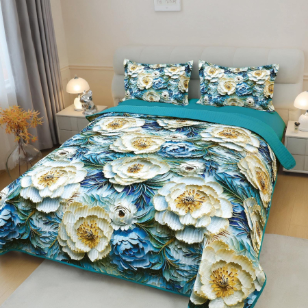 Cuvertura 3 Piese 5D - Flori De Azur CUVERTURI - Cuvertura 3 Piese 5D - Flori De Azur