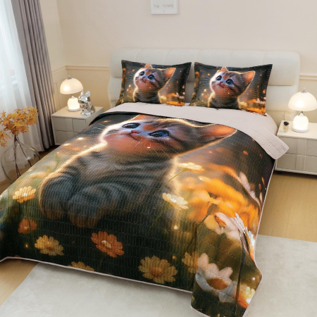 Cuvertura 3 Piese 5D - Pisicuta Printre Flori CUVERTURI - Cuvertura 3 Piese 5D - Pisicuta Printre Flori