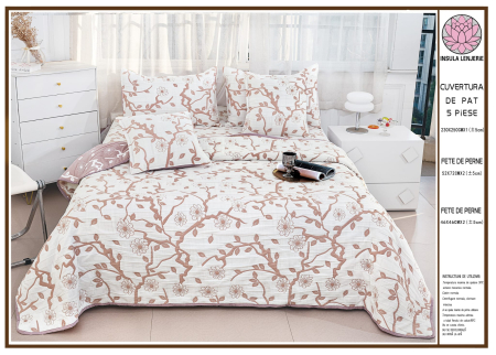 Cuverturi 5 Piese - Cuvertura 5 Piese 2 Fete Bumbac + In - Crengute Cu Floricele