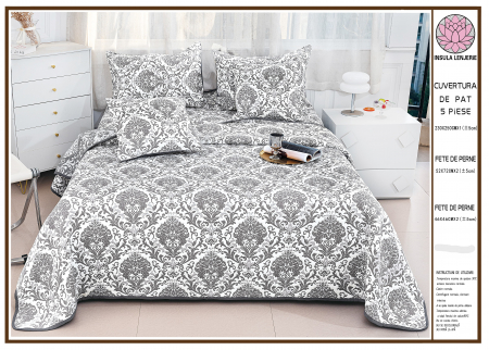 CUVERTURI - Cuvertura 5 Piese 2 Fete Bumbac + In - Cu Broderie