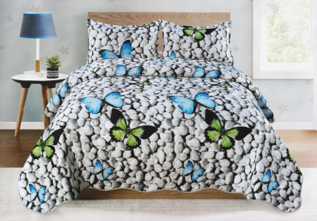 Cuverturi 3 Piese - Cuvertura Bumbac Satinat Matlasat - Pietre Si Fluturi