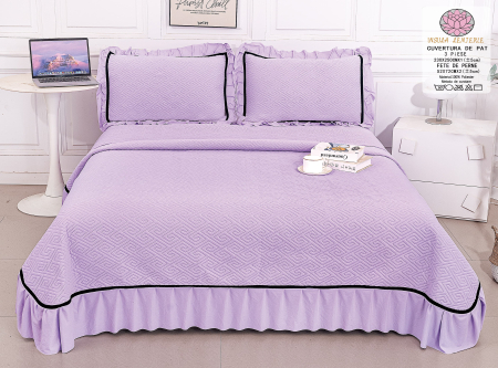 Cuverturi Catifea - Cuvertura Catifea 3 Piese Cu Volanase - Lila