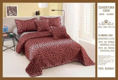 CUVERTURI - Cuvertura Din Bumbac Matlasat 5 Piese - Animal Print Maro