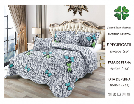Cuvertura Din Bumbac Matlasat 5 Piese - Pietre Si Fluturi CUVERTURI - Cuvertura Din Bumbac Matlasat 5 Piese - Pietre Si Fluturi