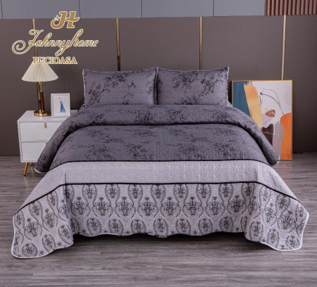 Cuverturi 3 Piese - Cuvertura Din Bumbac Matlasat Cu 2 Fete - Gri Regal