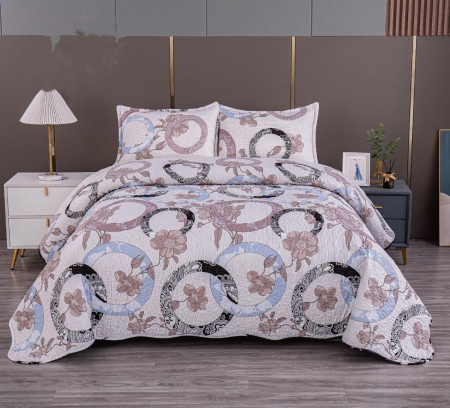 Cuvertura Din Bumbac Matlasat Cu 2 Fete - Cercuri Si Flori [0]