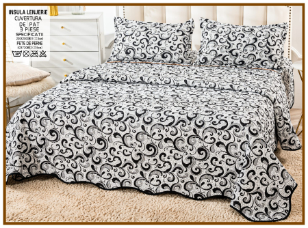 CUVERTURI - Cuvertura Din Bumbac Matlasat Cu Doua Fete - Alb Negru Royal