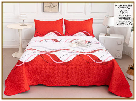 CUVERTURI - Cuvertura Din Bumbac Matlasat Cu Doua Fete - Alb Si Rosu In Valuri