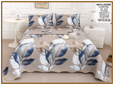 CUVERTURI - Cuvertura Din Bumbac Matlasat Cu Doua Fete - Bej Cu Frunze Colorate