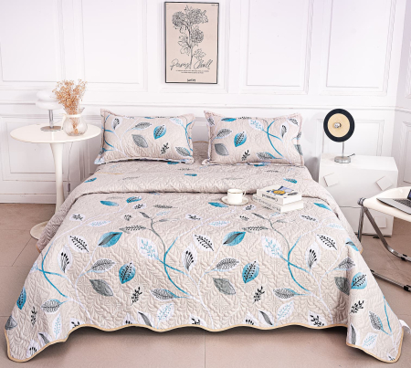 CUVERTURI - Cuvertura Din Bumbac Matlasat Cu Doua Fete - Bej Cu Frunze Pictate