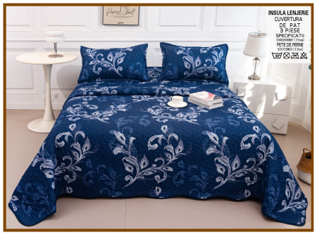 CUVERTURI - Cuvertura Din Bumbac Matlasat Cu Doua Fete - Bleumarin Cu Model Royal