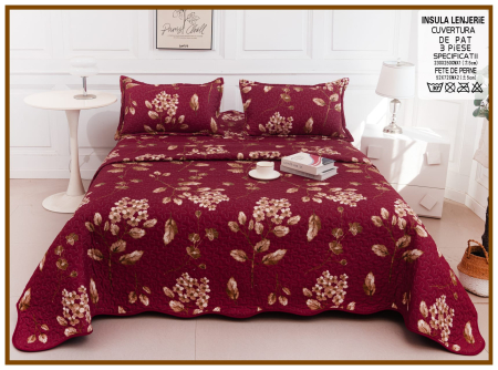 CUVERTURI - Cuvertura Din Bumbac Matlasat Cu Doua Fete - Bordo Cu Flori De Mar